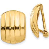 14K Yellow Gold Polished Ribbed Non-Pierced Omega Back Button Earrings - 17mm Length by Oro Pregiato