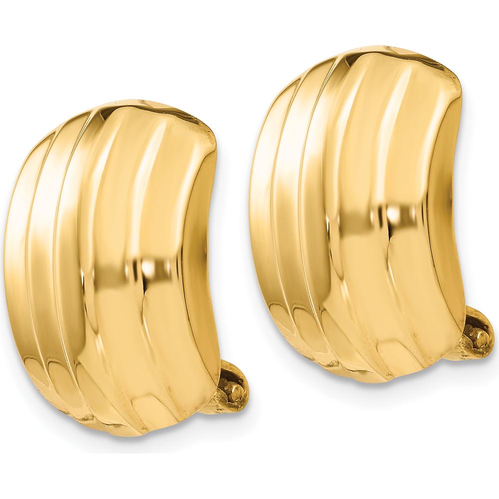 14K Yellow Gold Polished Ribbed Non-Pierced Omega Back Button Earrings - 17mm Length by Oro Pregiato