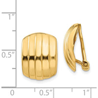 14K Yellow Gold Polished Ribbed Non-Pierced Omega Back Button Earrings - 17mm Length by Oro Pregiato