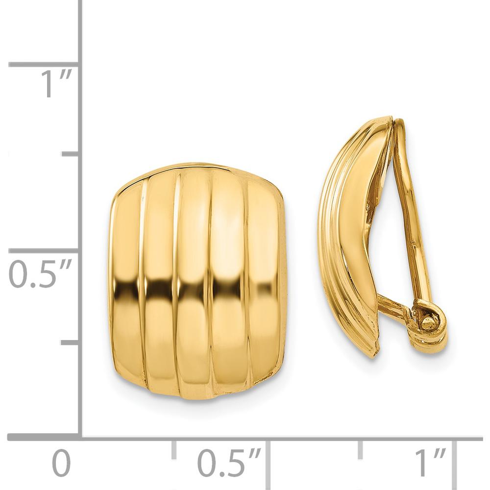14K Yellow Gold Polished Ribbed Non-Pierced Omega Back Button Earrings - 17mm Length by Oro Pregiato