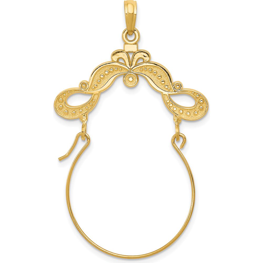 14K Yellow Gold Polished Ribbon Charm Holder Pendant - 40mm Length by Oro Pregiato