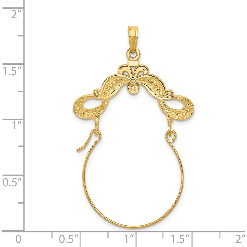 14K Yellow Gold Polished Ribbon Charm Holder Pendant - 40mm Length by Oro Pregiato