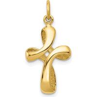 14K Yellow Gold Polished Ribbon Cross Pendant - 26mm by Oro Pregiato