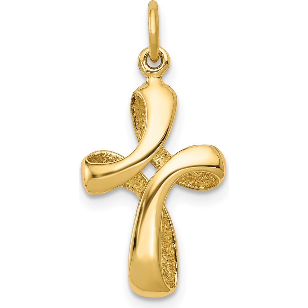 14K Yellow Gold Polished Ribbon Cross Pendant - 26mm by Oro Pregiato