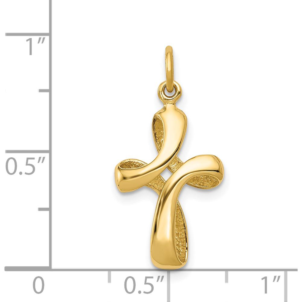 14K Yellow Gold Polished Ribbon Cross Pendant - 26mm by Oro Pregiato