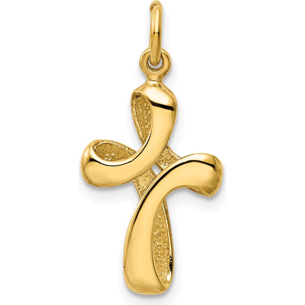 14K Yellow Gold Polished Ribbon Cross Pendant - 26mm by Oro Pregiato