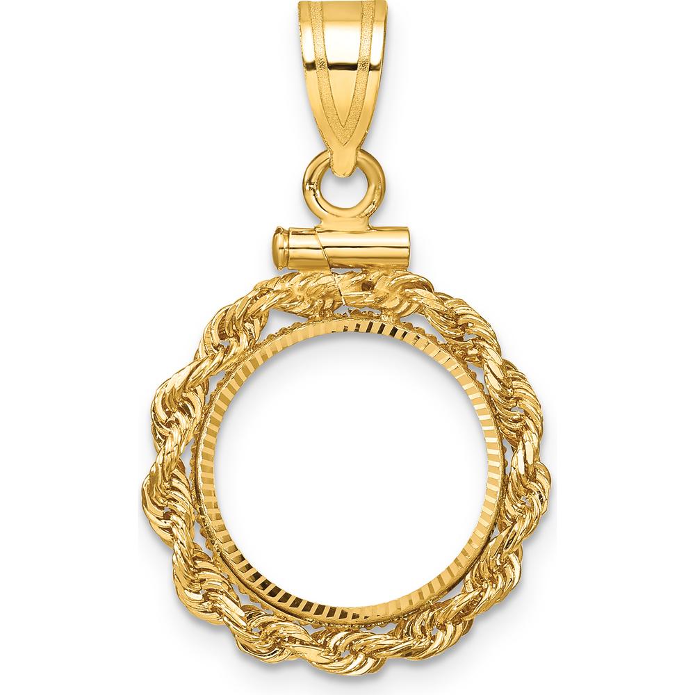 14K Yellow Gold Polished Rope and Diamond-Cut Coin Bezel Pendant with Screw Top - 29.5mm Length by Numis Coin Jewelry