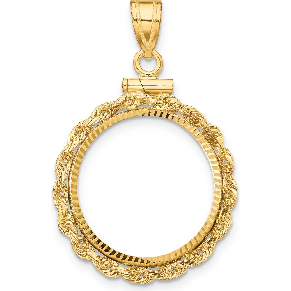14K Yellow Gold Polished Rope and Diamond-Cut Coin Bezel Pendant with Screw Top - 34mm x 22.3mm by Numis Coin Jewelry