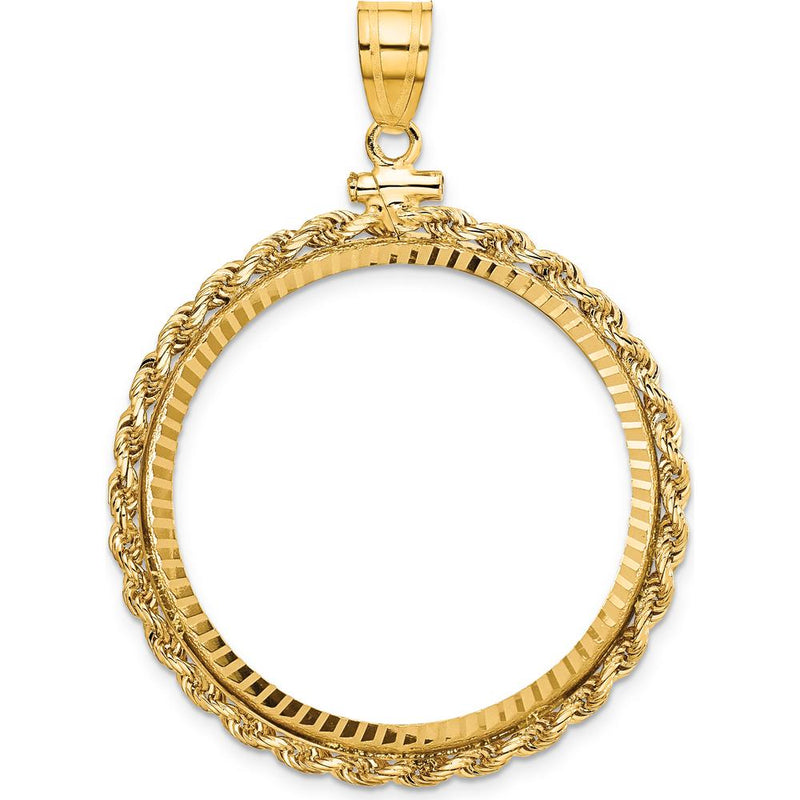 14K Yellow Gold Polished Rope and Diamond-Cut Screw Top Coin Bezel Pendant - 47.75mm Length, 36.7mm Width by Numis Coin Jewelry
