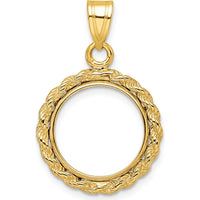 14K Yellow Gold Polished Rope Bezel Pendant for 1/20 oz. Panda Coin by Numis Coin Jewelry