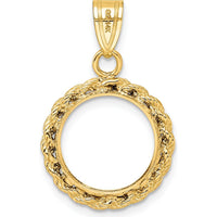 14K Yellow Gold Polished Rope Bezel Pendant for 1/20 oz. Panda Coin by Numis Coin Jewelry
