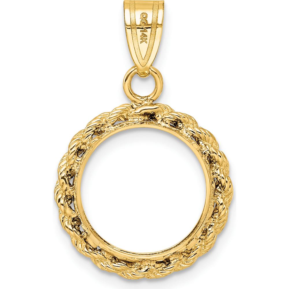 14K Yellow Gold Polished Rope Bezel Pendant for 1/20 oz. Panda Coin by Numis Coin Jewelry