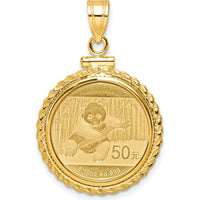 14K Yellow Gold Polished Rope Bezel Pendant with 1/10 oz. Panda Coin - Unique Screw-Top Design by Numis Coin Jewelry