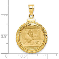 14K Yellow Gold Polished Rope Bezel Pendant with 1/10 oz. Panda Coin - Unique Screw-Top Design by Numis Coin Jewelry