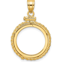 14K Yellow Gold Polished Rope Coin Bezel Pendant for 1/10 oz. American Eagle Coin - 31.2mm Length by Numis Coin Jewelry