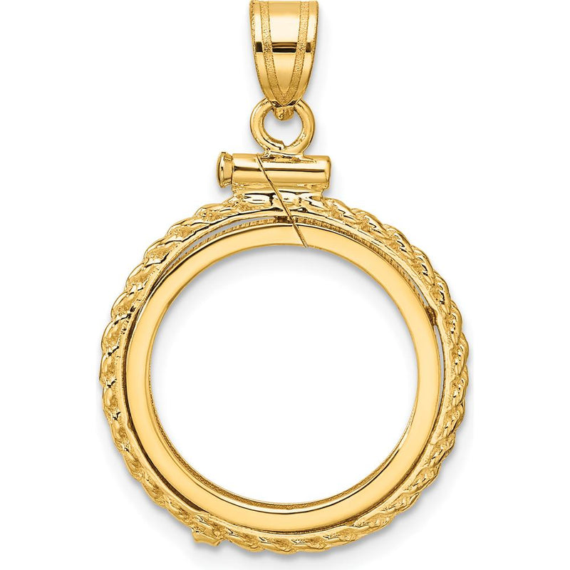 14K Yellow Gold Polished Rope Coin Bezel Pendant for 1/10 oz. American Eagle Coin - 31.2mm Length by Numis Coin Jewelry