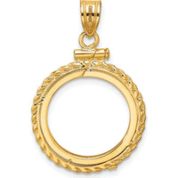 14K Yellow Gold Polished Rope Coin Bezel Pendant for 1/10 oz. American Eagle Coin - 31.2mm Length by Numis Coin Jewelry