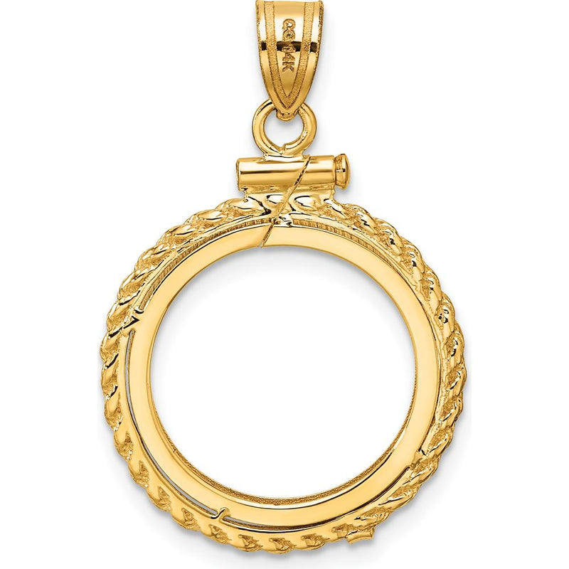 14K Yellow Gold Polished Rope Coin Bezel Pendant for 1/10 oz. American Eagle Coin - 31.2mm Length by Numis Coin Jewelry
