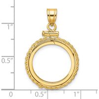 14K Yellow Gold Polished Rope Coin Bezel Pendant for 1/10 oz. American Eagle Coin - 31.2mm Length by Numis Coin Jewelry