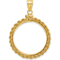 14K Yellow Gold Polished Rope Coin Bezel Pendant for 1/2 oz. American Eagle Coin - 43.5mm Length by Numis Coin Jewelry