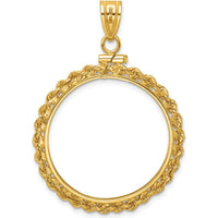 14K Yellow Gold Polished Rope Coin Bezel Pendant for 1/2 oz. American Eagle Coin - 43.5mm Length by Numis Coin Jewelry