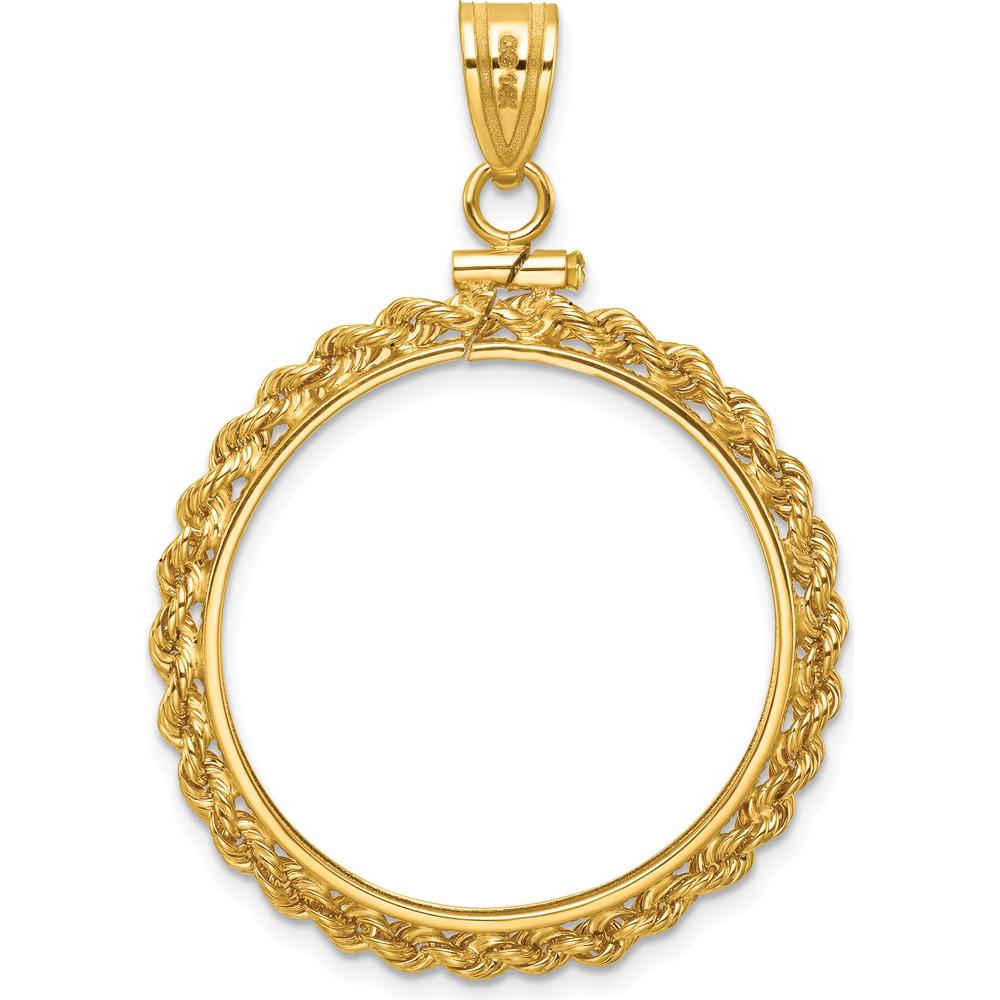 14K Yellow Gold Polished Rope Coin Bezel Pendant for 1/2 oz. American Eagle Coin - 43.5mm Length by Numis Coin Jewelry