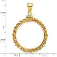 14K Yellow Gold Polished Rope Coin Bezel Pendant for 1/2 oz. American Eagle Coin - 43.5mm Length by Numis Coin Jewelry