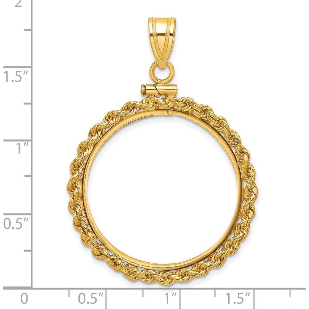 14K Yellow Gold Polished Rope Coin Bezel Pendant for 1/2 oz. American Eagle Coin - 43.5mm Length by Numis Coin Jewelry