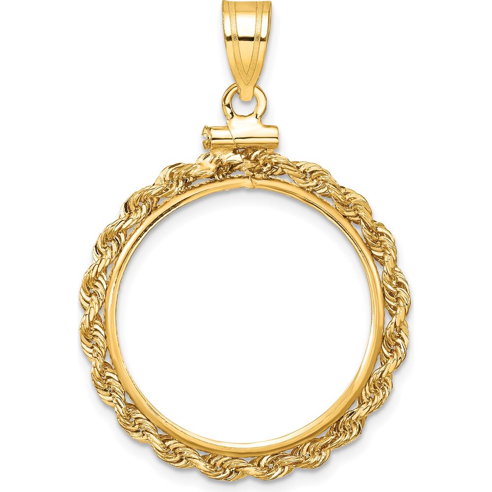 14K Yellow Gold Polished Rope Coin Bezel Pendant with Screw Top - 31.15mm x 25.85mm by Numis Coin Jewelry