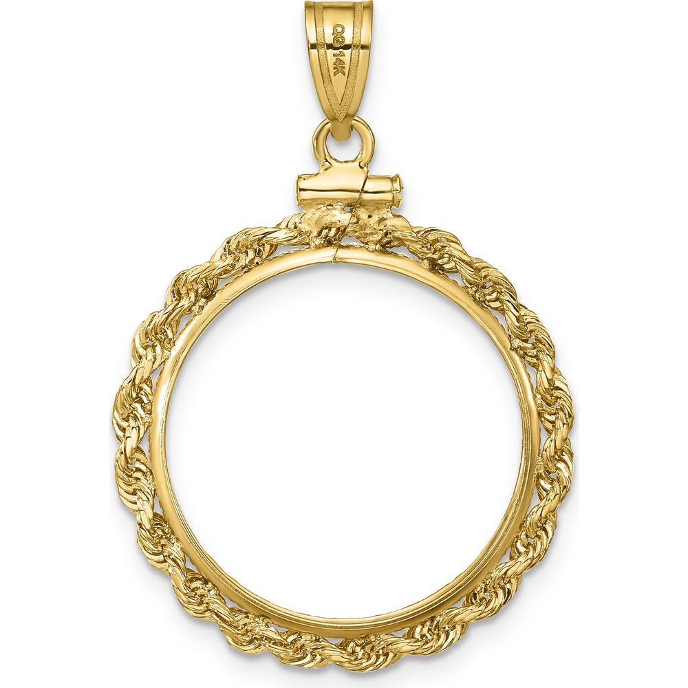 14K Yellow Gold Polished Rope Coin Bezel Pendant with Screw Top - 31.15mm x 25.85mm by Numis Coin Jewelry