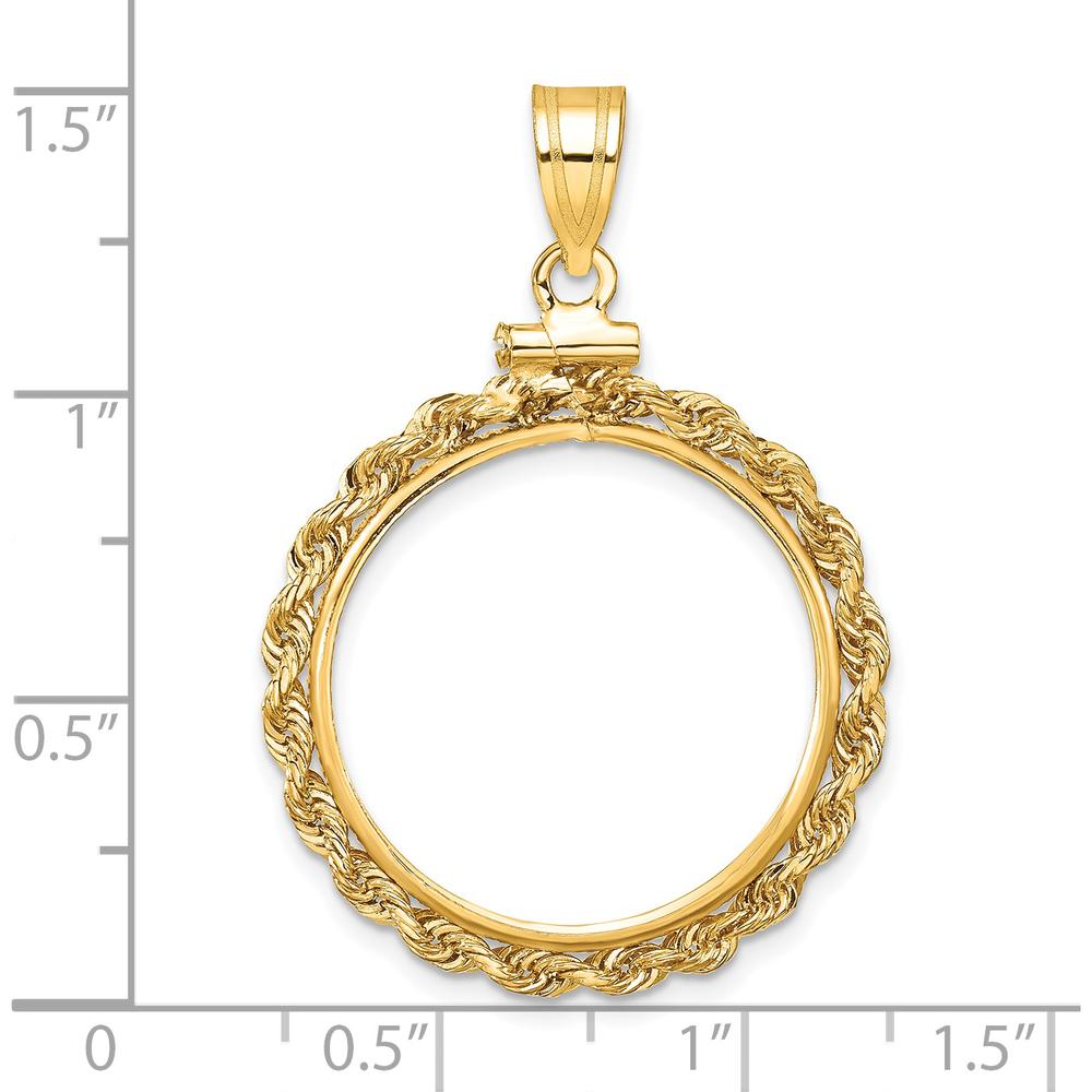 14K Yellow Gold Polished Rope Coin Bezel Pendant with Screw Top - 31.15mm x 25.85mm by Numis Coin Jewelry