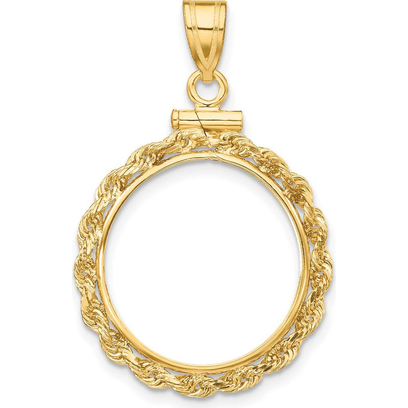 14K Yellow Gold Polished Rope Coin Bezel Pendant with Screw Top - 34mm Length by Numis Coin Jewelry