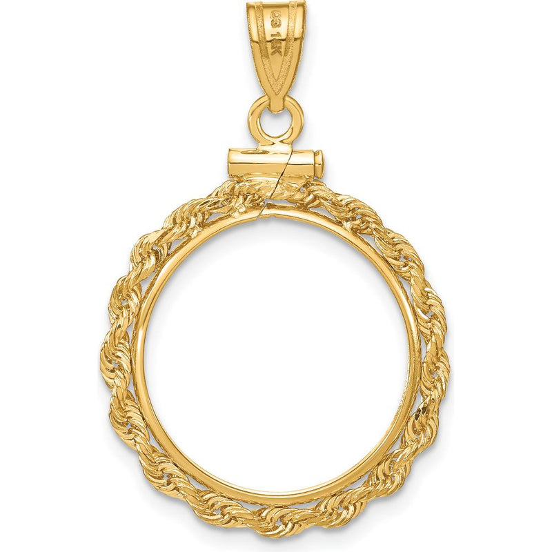 14K Yellow Gold Polished Rope Coin Bezel Pendant with Screw Top - 34mm Length by Numis Coin Jewelry
