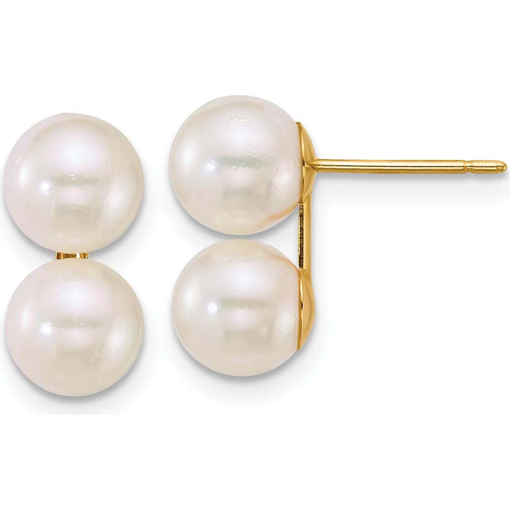 14K Yellow Gold Polished Round Akoya Cultured Pearl Button Earrings - 6-7mm Each by Monteluci Fine Jewelry