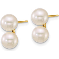 14K Yellow Gold Polished Round Akoya Cultured Pearl Button Earrings - 6-7mm Each by Monteluci Fine Jewelry