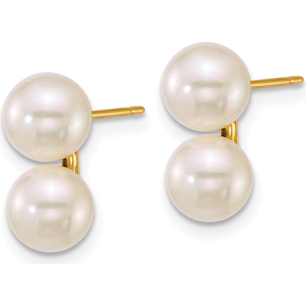 14K Yellow Gold Polished Round Akoya Cultured Pearl Button Earrings - 6-7mm Each by Monteluci Fine Jewelry