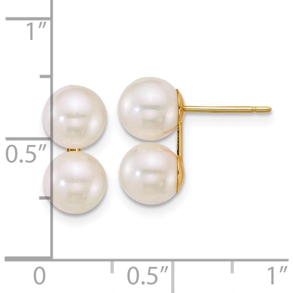 14K Yellow Gold Polished Round Akoya Cultured Pearl Button Earrings - 6-7mm Each by Monteluci Fine Jewelry