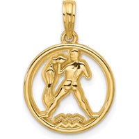14K Yellow Gold Polished Round Aquarius Pendant with Textured Back by Oro Pregiato