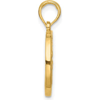 14K Yellow Gold Polished Round Aquarius Pendant with Textured Back by Oro Pregiato