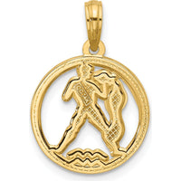 14K Yellow Gold Polished Round Aquarius Pendant with Textured Back by Oro Pregiato