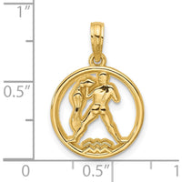 14K Yellow Gold Polished Round Aquarius Pendant with Textured Back by Oro Pregiato