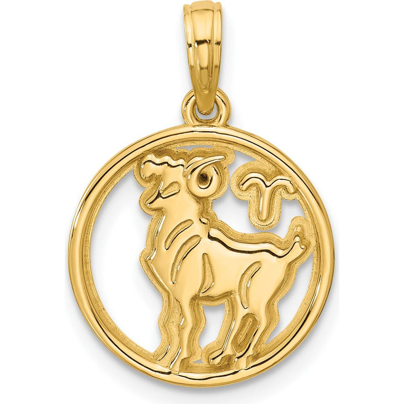 14K Yellow Gold Polished Round Aries Zodiac Pendant - 21.4mm Length by Oro Pregiato