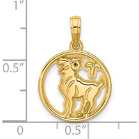 14K Yellow Gold Polished Round Aries Zodiac Pendant - 21.4mm Length by Oro Pregiato
