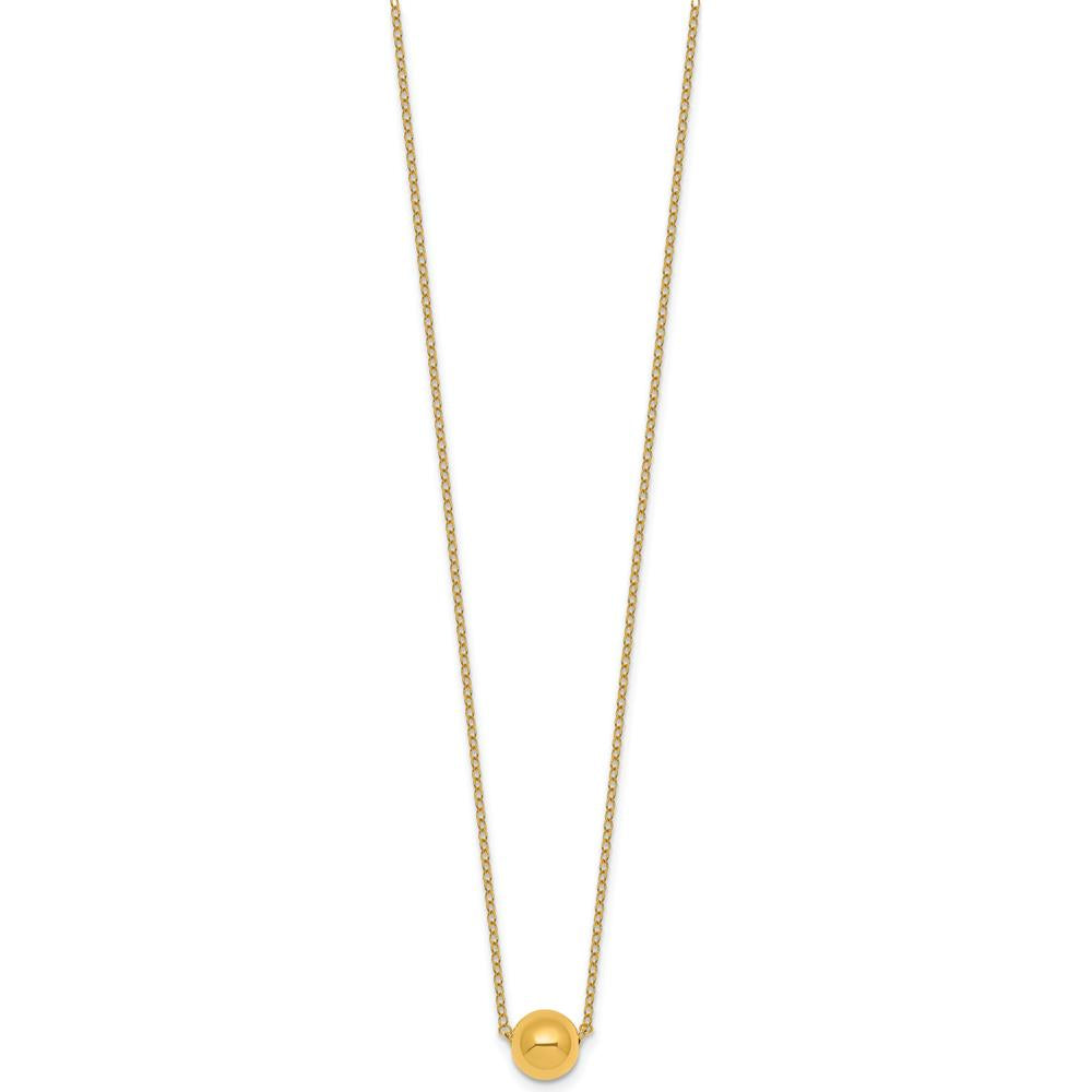 14K Yellow Gold Polished Round Bead 16" Necklace with 2" Extender by 0