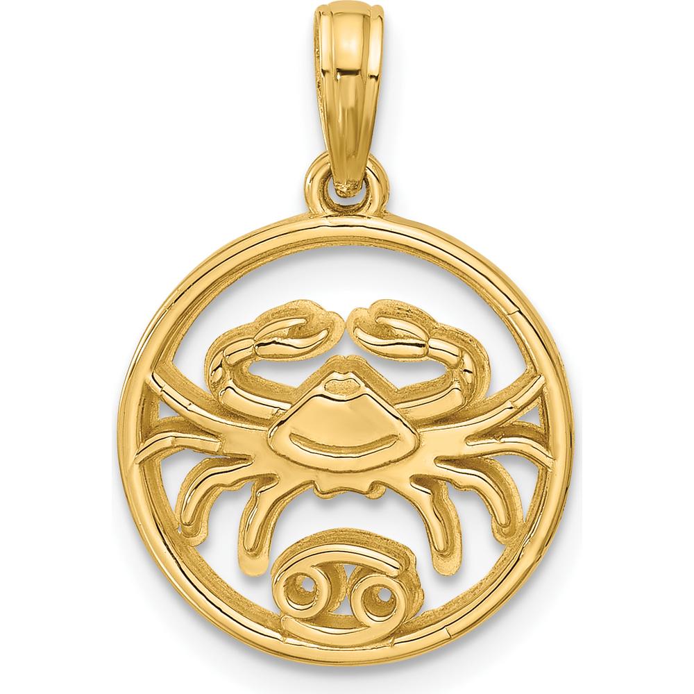 14K Yellow Gold Polished Round Cancer Zodiac Pendant - 17mm Length by Oro Pregiato