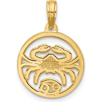 14K Yellow Gold Polished Round Cancer Zodiac Pendant - 17mm Length by Oro Pregiato