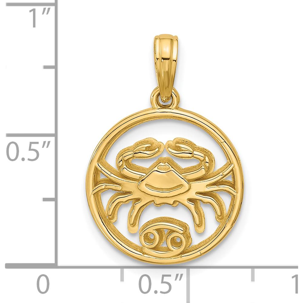 14K Yellow Gold Polished Round Cancer Zodiac Pendant - 17mm Length by Oro Pregiato