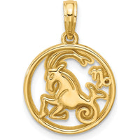 14K Yellow Gold Polished Round Capricorn Pendant with Textured Back - 21.4mm Length by Oro Pregiato