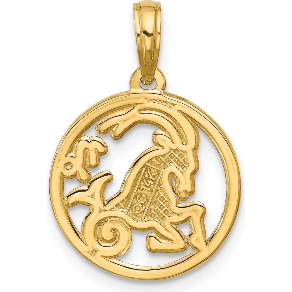 14K Yellow Gold Polished Round Capricorn Pendant with Textured Back - 21.4mm Length by Oro Pregiato