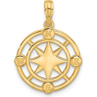 14K Yellow Gold Polished Round Compass Charm Pendant - 25mm Length by Oro Pregiato
